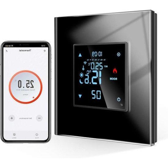 Thermostat intelligent pour chauffage, Wi-Fi, noir, 16 A