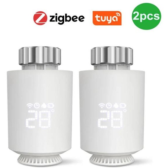 Thermostat intelligent ZigBee pour radiateur - Vanne thermostatique TRV06 - Compatible avec lapplication Tuya - Compatible avec Alexa et Google Home - 3,7V - Lot de 2 pièces
