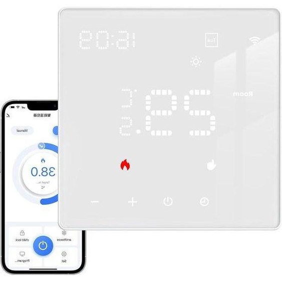Thermostat pour chauffage au sol à eau 3A Tuya : thermostat dambiance numérique intelligent connecté au Wi-Fi - compatible avec Alexa et Google Home - blanc