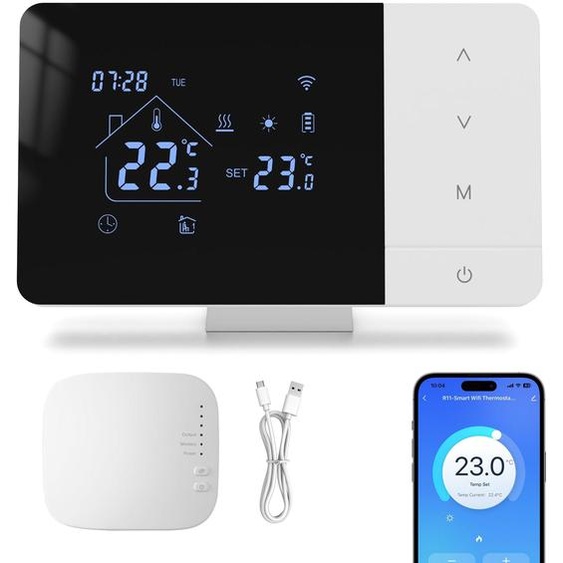 Thermostat sans fil RF avec récepteur pour chaudière, programmable