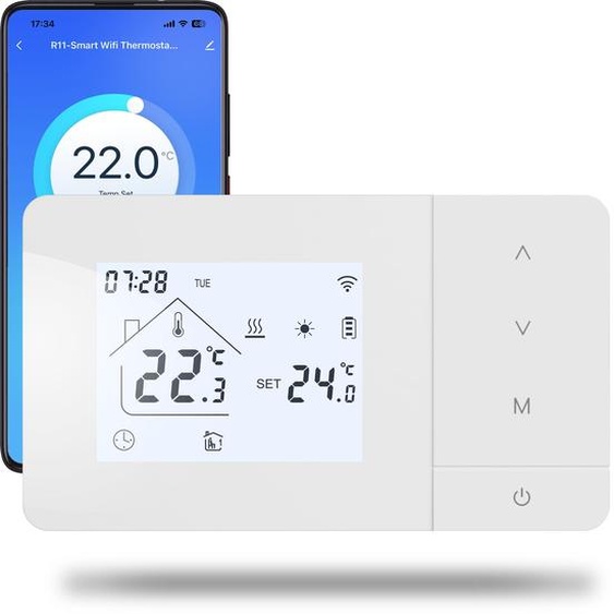 Thermostat Wi-Fi à 2 fils, programmable quotidiennement, compatible avec les chaudières à gaz et doté dunevocale