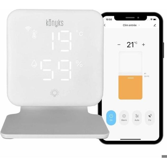 Thermostat Wi-Fi, Programmable, Compatible Climatiseurs et Pompes à Chaleur, Thermomètre et Hygromètre Intégrés, Assistants Vocaux