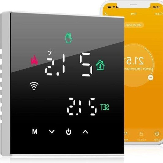 Thermostat WiFi intelligent à écran tactile LCD noir