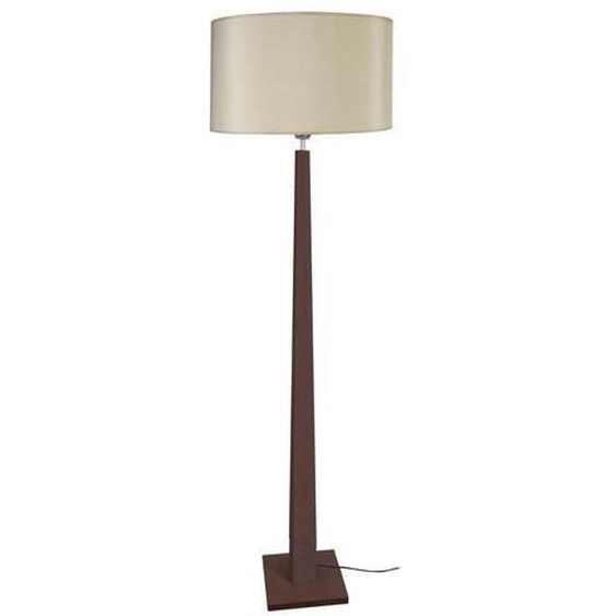 THOR-Lampadaire droit bois  wangué Abat-jour: cylindre tissu beige 1 ampoule E27 inspiration nordique P45xD45xH156cm