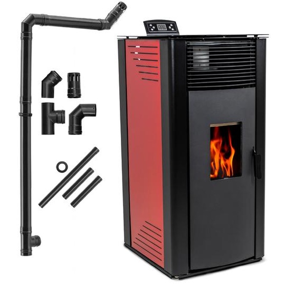 THUNDER® | GAREN RED | Poêle à pellets | 15kW | Jeu de tuyaux de raccordement Ø 80 mm | rouge