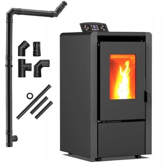 THUNDER® | LEYLA BLACK | Poêle à pellets | 6,3 kW | Jeu de tuyaux de raccordement Ø 80 mm | noir