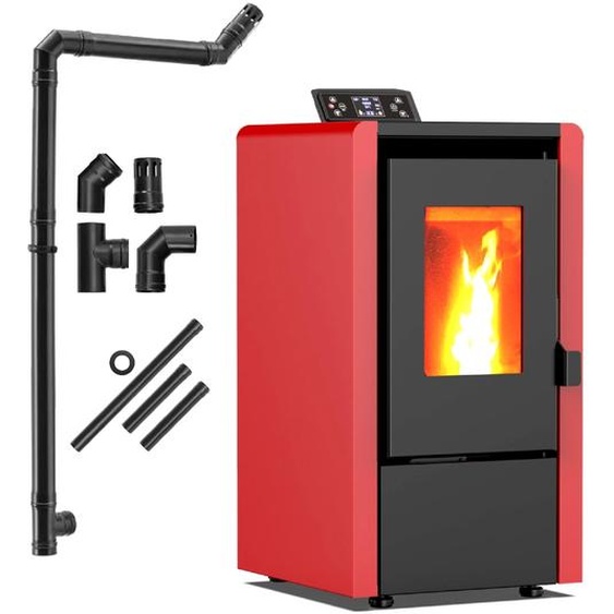 THUNDER® | LEYLA RED | Poêle à pellets | 6,3 kW | Jeu de tuyaux de raccordement Ø 80 mm | rouge