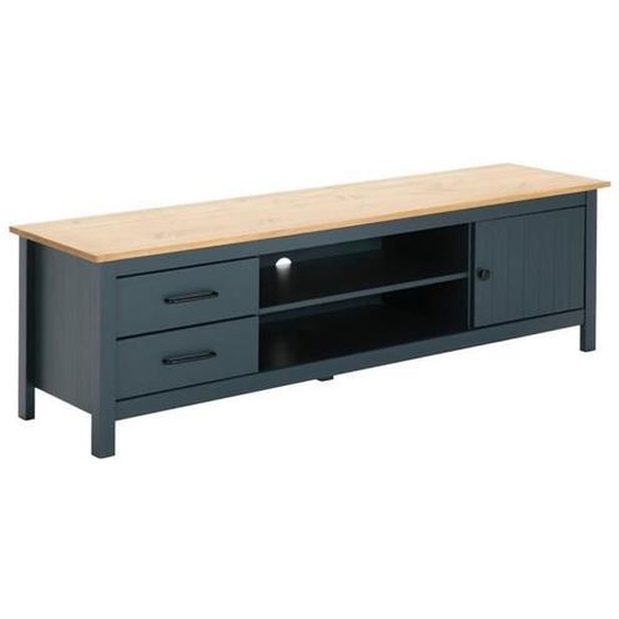 Meuble TV - ALTOBUY - TINA - Bois Ciré - Bleu Pétrole - 1 Porte 2 Tiroirs