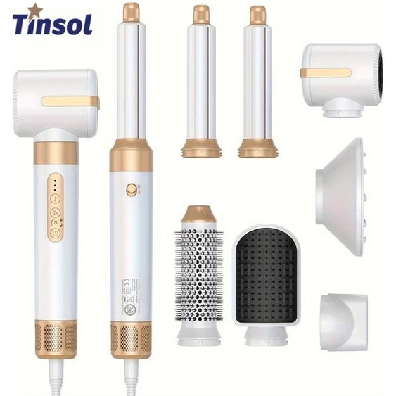 Tinsol 7 en 1 sèche-cheveux brosse sans brosse sèche-cheveux à grande vitesse avec diffuseur ionique sèche-cheveux Air chaud peigne de coiffure bigoudi