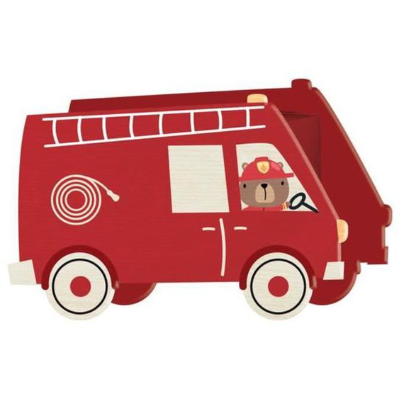 Tirelire - Non spécifié - Camion de pompier - Bois - Rouge - 10.5 cm de hauteur