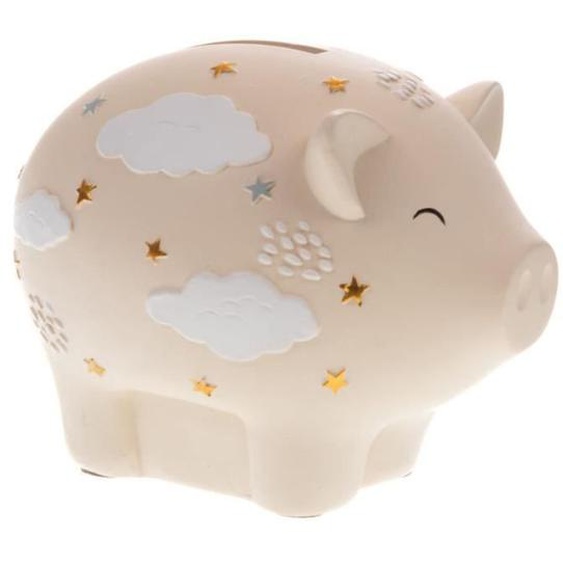 Tirelire - Louison - Beige - Résine - Enfant - Rond - 9 cm x 10 cm x 6 cm
