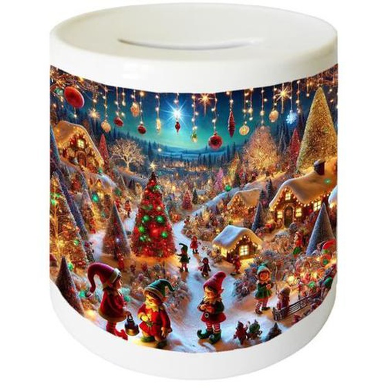 Tirelire - Lutins - Céramique - Cylindrique - Blanc - 9.5 cm de hauteur