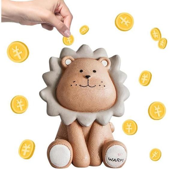 Tirelire pour Enfants Lion,Tirelire Enfant en Résine Incassable Décorative Réutilisable,Décoration De Chambre denfant,Cadeau,Jouet
