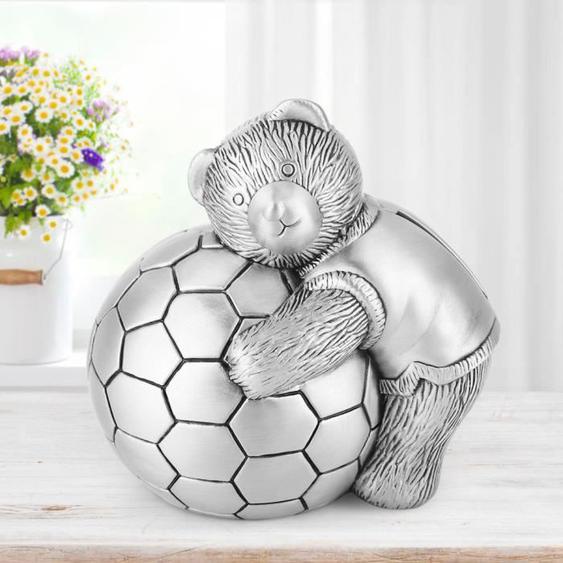 Tirelire pour enfants, petit ours avec tirelire de football, pot déconomie de pièces, pour la décoration intérieure, bureau