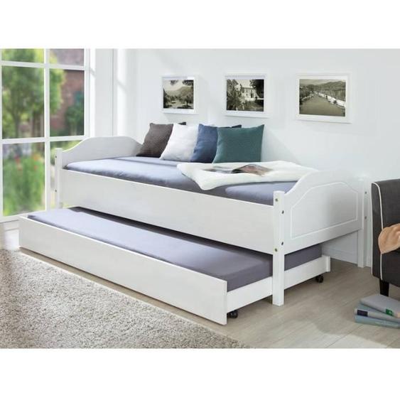 Inter Link Tiroir de lit UMEA 200 Blanc Bois massif