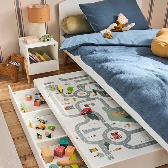 Tiroir de lit enfant circuit de voiture blanc