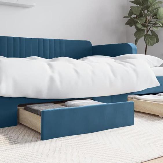 Tiroirs de lit 2 pcs bleu bois dingénierie et tissu -BK833915 (PLA)