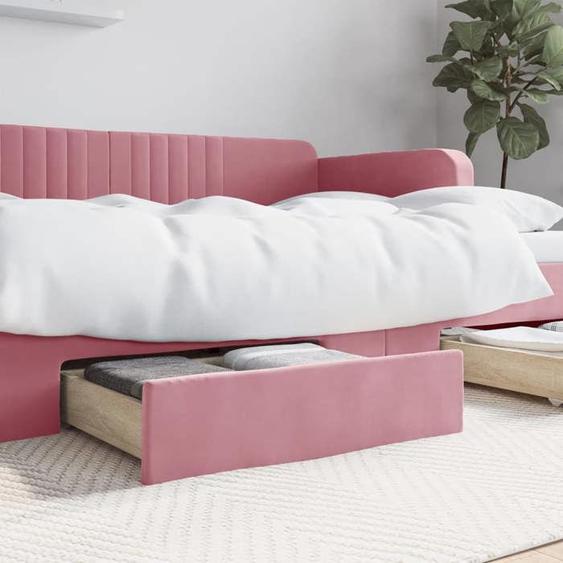 Tiroirs de lit 2 pcs en dérivé du bois et velours rose