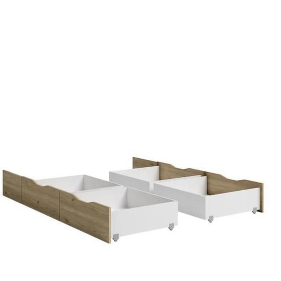 Tiroirs de Rangement - KONETIS - Lot de 4 - Effet Chêne - Compatible Lits 140x190cm et 160x200cm - Mélaminé