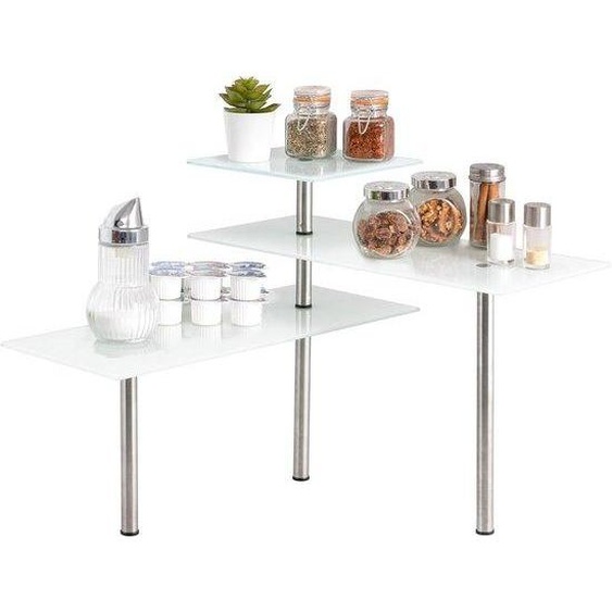 Tiroirs en verre, étagère de cuisine, en verre et acier inoxydable (blanc)