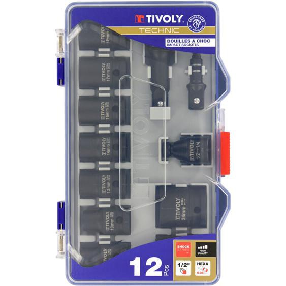 Tivoly • Coffret 12 pcs Douilles à choc 1/2 & accessoires