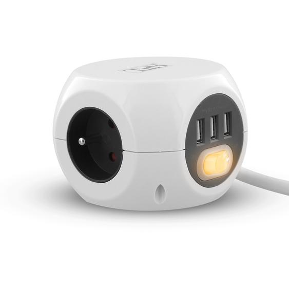 TNB Multiprise design 2 en 1 avec interrupteur - 3 prises terre, 3 ports USB - Blanc