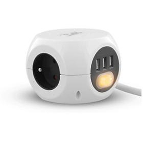 TNB Multiprise design 2 en 1 avec interrupteur - 3 prises terre, 3 ports USB - Blanc