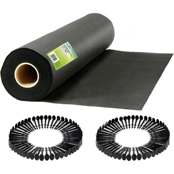 Toile de jardin 1 m x 75 m + 100 bâtons Plonos - noir