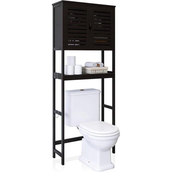 Toiletrek en bambou avec plateau intérieur réglable et plateau ouvert, 2 portes, modèle autonome, peu encombrant, noir