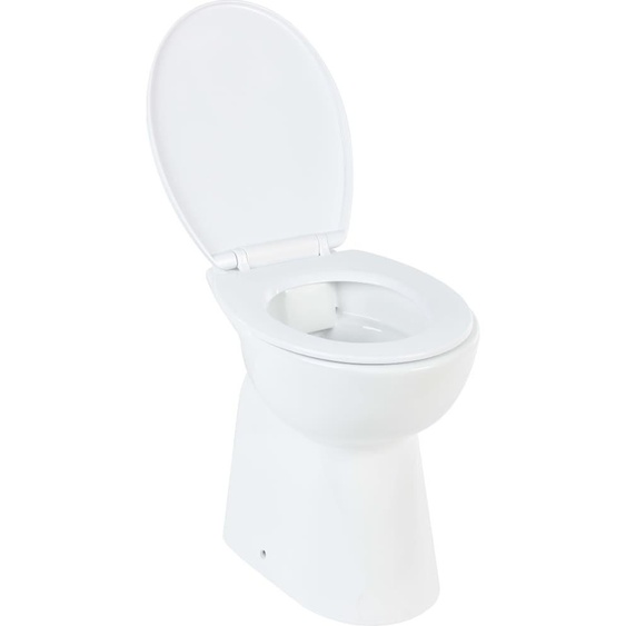 WC surélevé +7 cm, sans rebord, céramique blanche, abattant à fermeture douce, hauteur confort pour seniors et personnes grandes, 50,5 x 36,5 x 50 cm