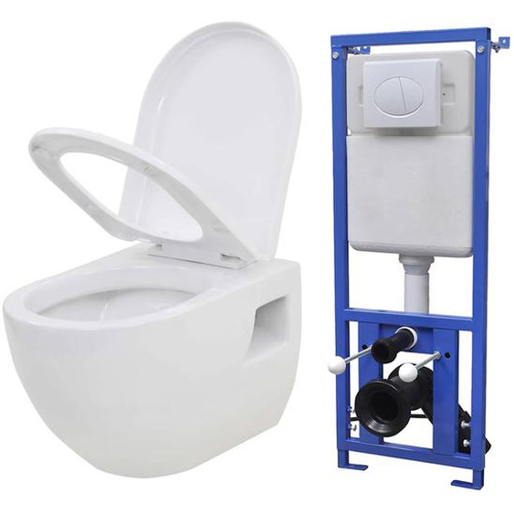 Toilette murale avec réservoir de chasse caché Céramique Blanc