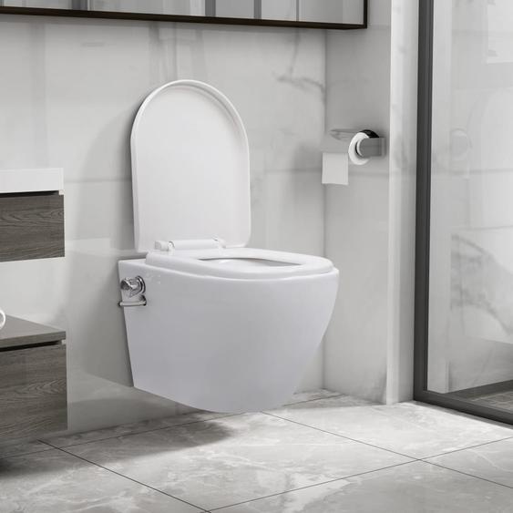 Toilette murale sans bord à fonction de bidet Céramique Blanc