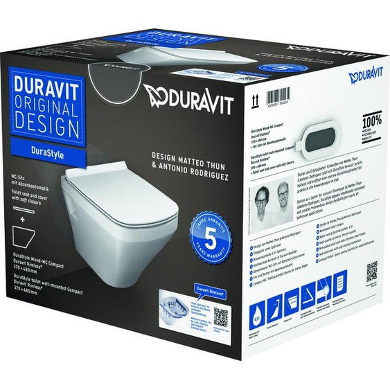 Pack WC suspendu Duravit DuraStyle - cuvette Rimless Compact + abattant frein de chute
