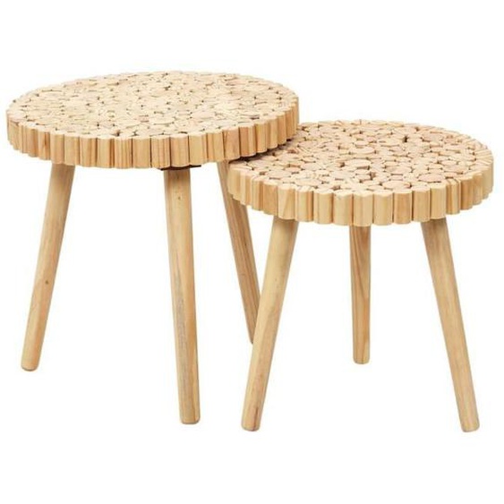 Toilinux - Duo de tables gigognes en MDF effet rondins de bois - Diam 40 cm x H. 40 cm et Diam. 35 cm x H. 35 cm
