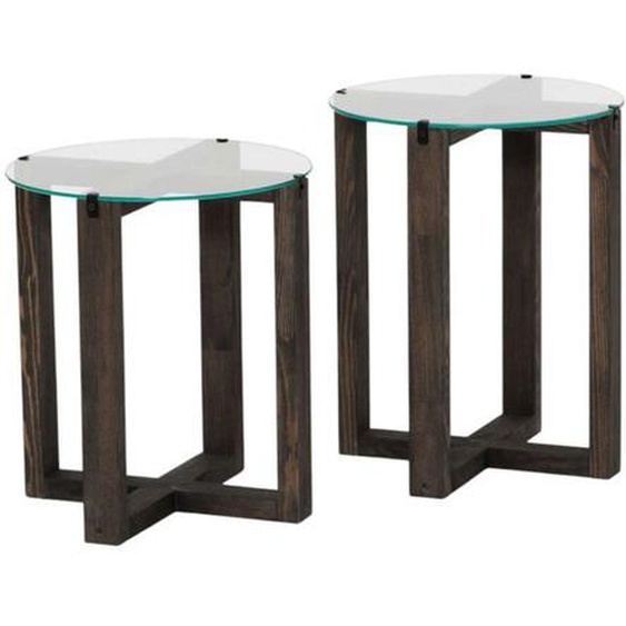 Toilinux - Lot de 2 tables dappoint Galadron en verre et bois - Transparent et gris foncé