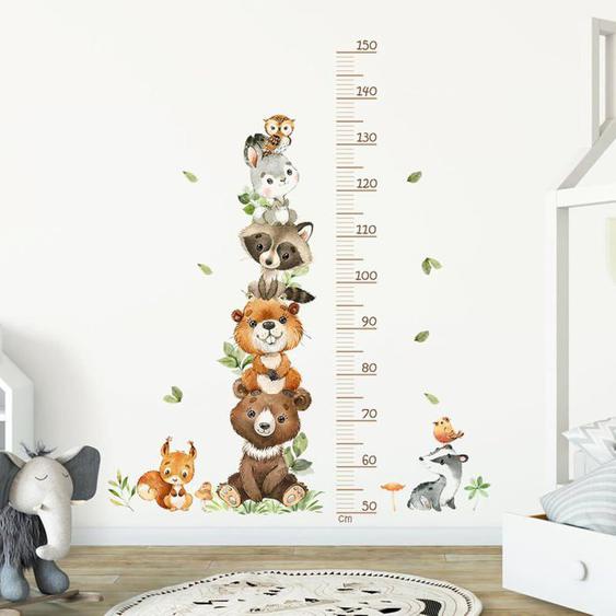 Toise Murale Enfant,50-150 cm Animaux de la Forêt Tableau de Hauteur,Autocollant Mural Autocollant,Toise pour Enfants