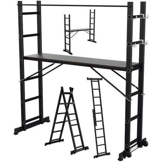 TolleTour Échafaudage de travail Alu Échelle polyvalente 2x6 marches Échelle multifonctionnelle Échelle à cadre A Échafaudage multifonctionnel Échafaudage de chantier jusquà 150 kg