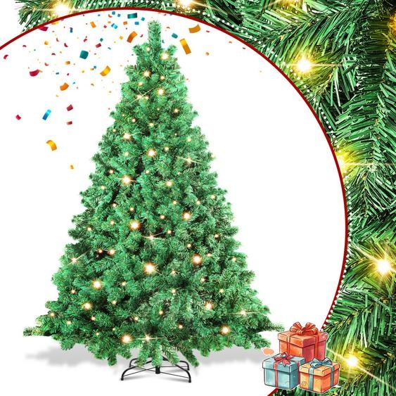 TolleTour LED 210CM Arbre de Noël artificiel Sapin vert Aiguilles PVC Arbre de décoration pour décoration de Noël avec guirlande lumineuse, avec 1200 pointes