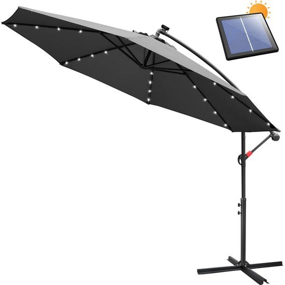 TolleTour Parasol avec éclairage LED Ø350cm Parasol ampli 360° pivotant Parasol de jardin Pavillon gris