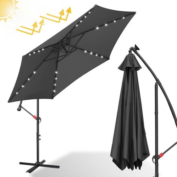 TolleTour Parasol Parapluie 3.5m avec LED, protection UV, manivelle -Gris Parasol de jardin Parasol de marché Manivelle Balcon