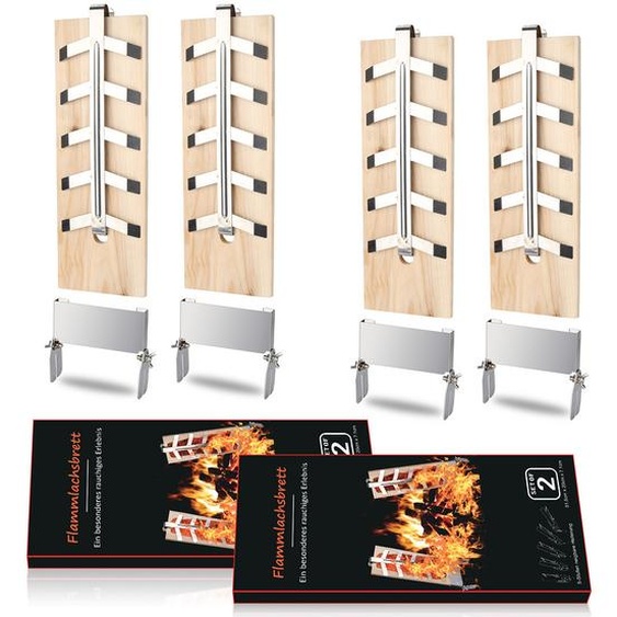 TolleTour Planche à saumon flambée Set de 4 planches de fumage rustiques Plaques en bois Support en acier inoxydable