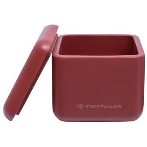 TOM TAILOR x WENKO Boîte à Coton Tige | Boîte de Rangement avec Couvercle | Accessoire Salle de Bain | 8,5x8,5x7,7 cm | Rouge