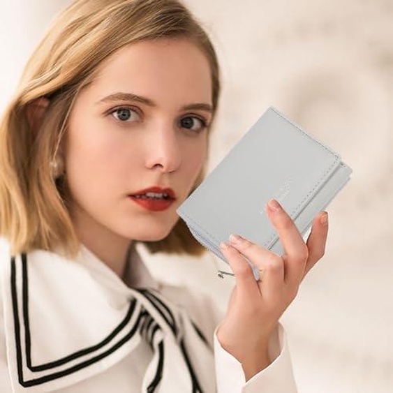 Petit portefeuille pour femmes en cuir PU, avec compartiment à pièces et 7 fentes pour cartes, portefeuille compact avec de nombreux compartiments, couleur gris
