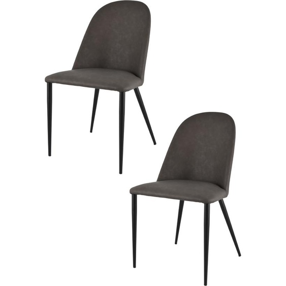 Tommychairs Lot de 2 chaises rembourrées Jennifer, recouvertes de similicuir couleur hippopotame et de pieds en fer noir mat