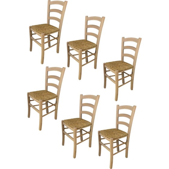 Tommychairs - Lot de 6 chaises VENEZIA, structure en bois de hêtre poli, non traité et 100% naturel, assise en paille véritable