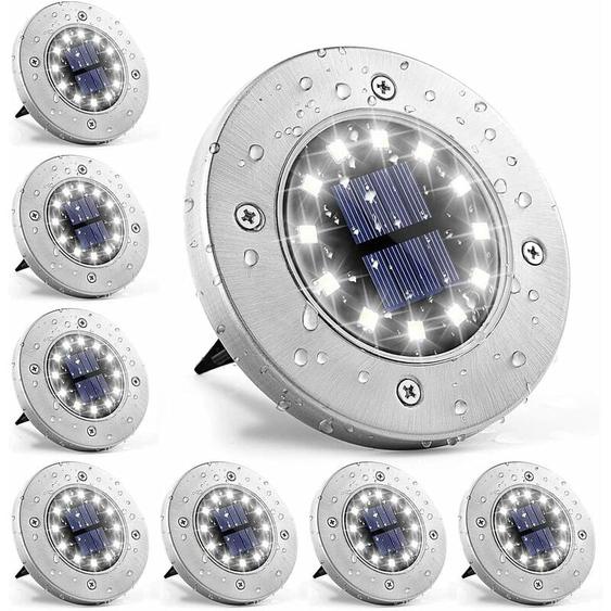 Lampe solaire Lumière 12 LEDs 8 pièces Lampe Solaires au Sol Blanches Acier inoxydable étanche pour lextérieur, jardin, terrasse, pelouse, cour,