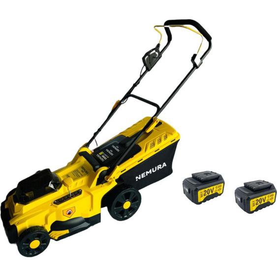 Tondeuse à batterie Nemura 40V(2x20V) + 2 Batteries 4Ah + Chargeur rapide - Coupe de 37cm - Mulching + Ramassage