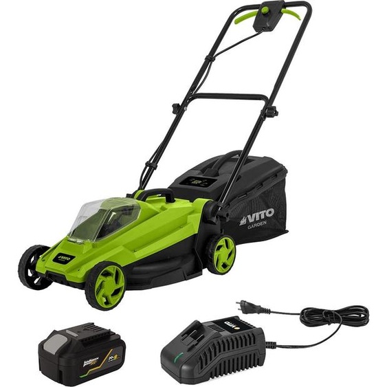 Tondeuse à gazon 20V Batterie lithium 4.0Ah Largeur de coupe 32 cm Bac 30L + Chargeur Gazon 300m2 VITO
