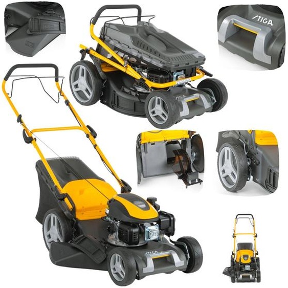 Tondeuse à gazon à conducteur marchant Stiga Combi 48 SQ, moteur à essence 4 temps, largeur de coupe de 46 cm, traction par les roues, fonction mulching, bac de ramassage latéral