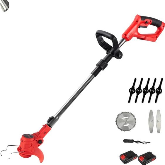 Tondeuse à gazon électrique à conducteur marchant, longueur réglable 100-135 cm, fonctionnement silencieux, 2 batteries